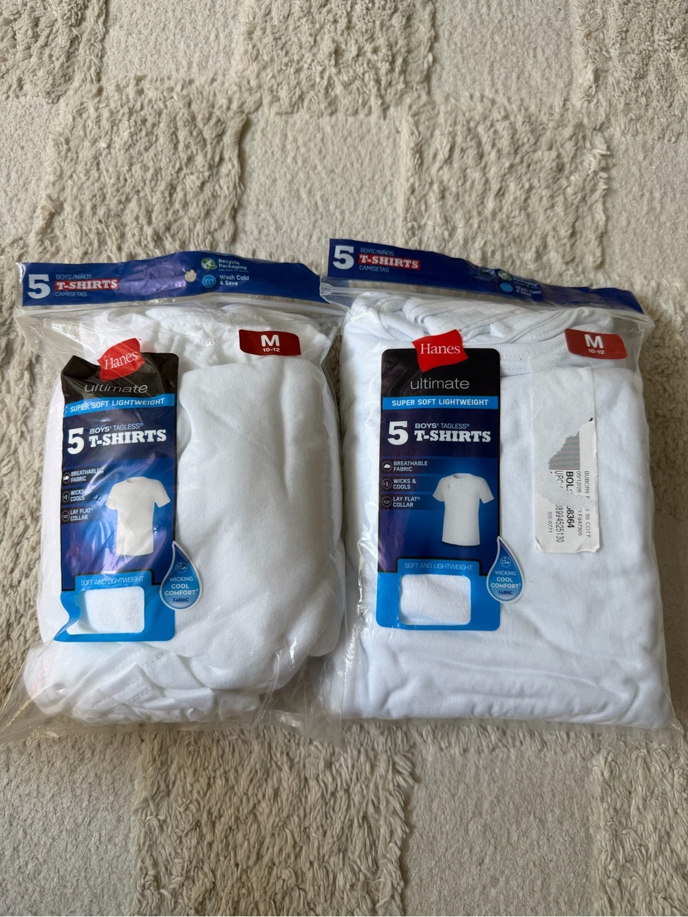Hanes Ultimate Boys White Super Soft Lightweight Tagless 10 T-Shirts